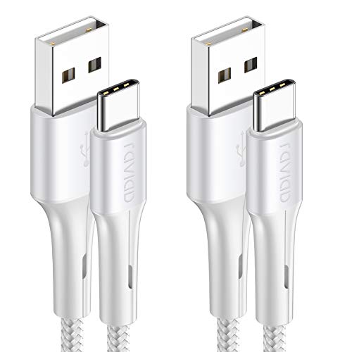 RAVIAD Cable USB Tipo C, [2Pack 2M] Cargador Tipo C Carga Rápida y Sincronización Cable USB C para Galaxy S20/S10/S9/S8/M51/M31/M21/Note 10/Note 9, Huawei P40/P30/P20, Redmi Note 9 Pro/9/8 - Plata
