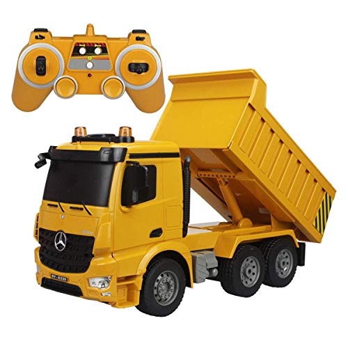 RCTecnic Camión Teledirigido Volquete Mercedes-Benz Arocs 1:20 2.4Ghz | Coche RC Radiocontrol con Batería | Juguetes Construcción Radio Control para Niños, Amarillo