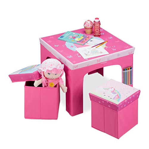 Relaxdays Mobiliario Plegable, Taburetes de Almacenamiento, Mesa Infantil, Rosa, DM, plástico y gomaespuma, 48 x 59,5 x 59,5 cm Relaxdays Mobiliario Plegable, Taburetes de Almacenamiento, Mesa Infantil, Rosa, DM, plástico y gomaespuma, 48 x 59,5 x 59,5 cm