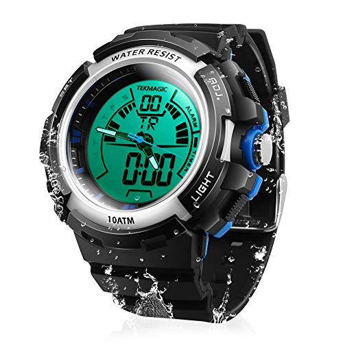 Reloj de natación impermeable sumergible con función alarma y cronómetro, compatible con la pantalla de doble zona horaria, formato 12/24 horas para hombres, mujeres, adolescentes y niñas