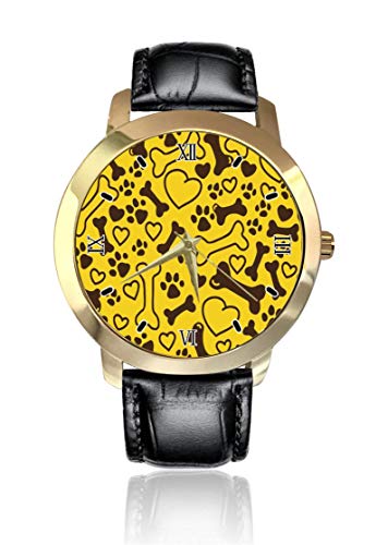 Reloj de Pulsera analógico de Cuarzo con diseño de Perro y Huesos, Esfera Dorada, Unisex, Correa de Cuero Informal para Hombre y Mujer Reloj de Pulsera analógico de Cuarzo con diseño de Perro y Huesos, Esfera Dorada, Unisex, Correa de Cuero Informal para Hombre y Mujer
