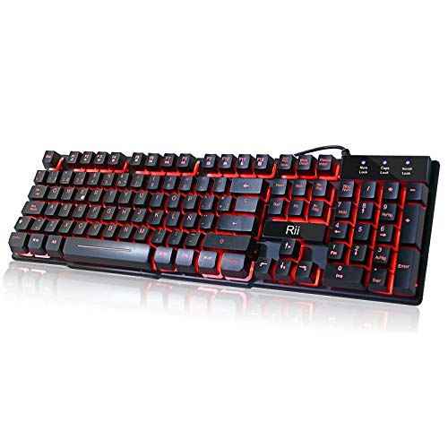 Rii RK100 Teclado Gaming,Teclado de Membrana con sensibilidad mecánica,USB LED Retroiluminado Ideal para Jugar, Trabajos de Oficina Rii RK100 Teclado Gaming,Teclado de Membrana con sensibilidad mecánica,USB LED Retroiluminado Ideal para Jugar, Trabajos de Oficina