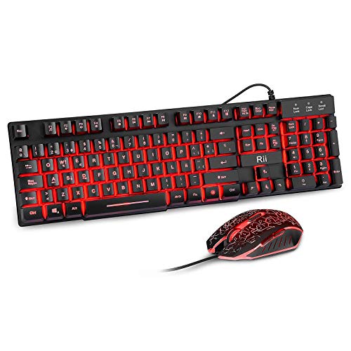 Rii RK108 Packs de Teclado y Ratón Gaming, Combo de Teclado y Ratón Avanzado Silencioso Tamaño Completo con USB Cable para Computadora Portátil, PC, QWERTY Español Rii RK108 Packs de Teclado y Ratón Gaming, Combo de Teclado y Ratón Avanzado Silencioso Tamaño Completo con USB Cable para Computadora Portátil, PC, QWERTY Español