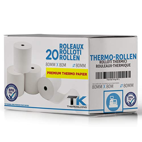 Rollos de papel térmico 80 mm x 80 mm x 12 mm x 48 g – Certificado para impresoras de caja como Epson, IBM, Metapace, etc. – Premium sin BPA Rollos de papel térmico 80 mm x 80 mm x 12 mm x 48 g – Certificado para impresoras de caja como Epson, IBM, Metapace, etc. – Premium sin BPA