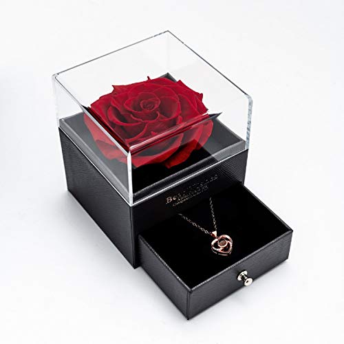 Rosa real preservada Eterna hecha a mano Rosa preservada con amor, collar de regalo, flor rosa real encantada para el día de San Valentín Aniversario Deshierbe cumpleaños Regalos románticos para ella