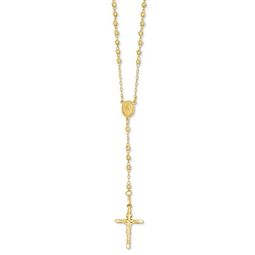 Rosario de oro amarillo de 14 quilates con corte de diamante de 3 mm con cuentas de cruz para mujer Rosario de oro amarillo de 14 quilates con corte de diamante de 3 mm con cuentas de cruz para mujer