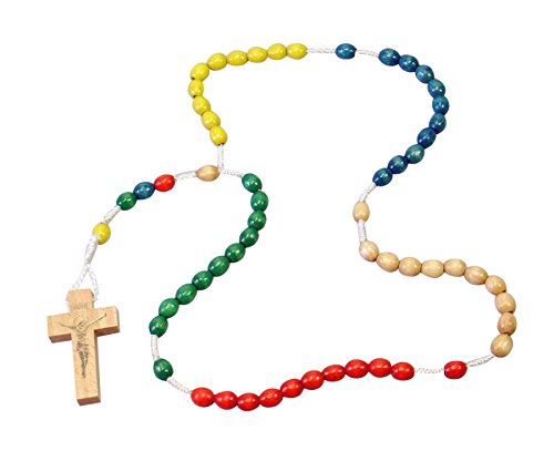 Rosario de perlas de vidrio de coloures - & Cruz de madera, Bunte Perle & Holzkreuz