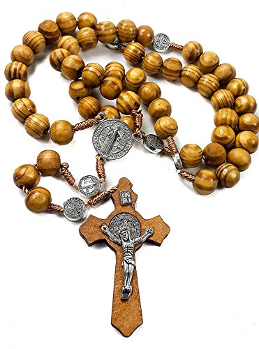 Rosario de San Benito de madera de olivo con medalla católica NR hecha a mano Jerusalén