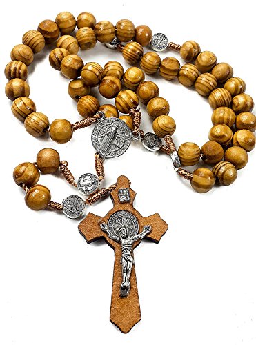 Rosario de San Benito de madera de olivo con medalla católica NR hecha a mano Jerusalén Rosario de San Benito de madera de olivo con medalla católica NR hecha a mano Jerusalén