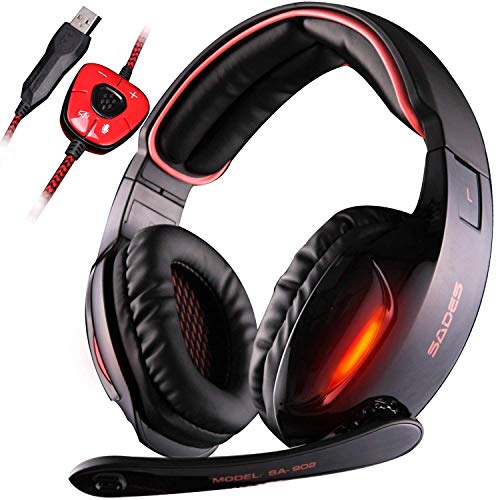 Sades SA 902 7.1 de Sonido Envolvente estéreo Pro USB PC Gaming Auriculares con micrófono LED para Jugadores de PC (Negro) Sades SA 902 7.1 de Sonido Envolvente estéreo Pro USB PC Gaming Auriculares con micrófono LED para Jugadores de PC (Negro)