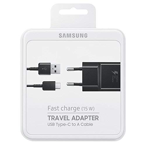 SAMSUNG Cargador Fast EP-TA20EBEC Negro Original Carga rápida para A8, Note 9, S8 S9 J7 2017 S9 Plus A5 2017 S8 Plus A3 2017 Paquete Sellado