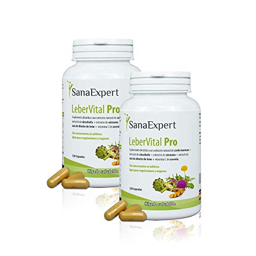 SanaExpert LeberVital Pro Pack 2, Suplemento Nutricional para el Hígado y los Riñones, Capsulas Depurativas con Extracto de Cardo Mariano, Alcachofa, Cúrcuma, Raíz de Diente de León (2)