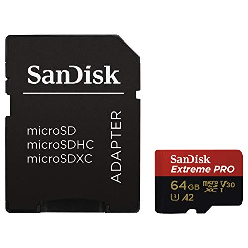 SanDisk Extreme PRO - Tarjeta de memoria microSDXC de 64 GB con adaptador SD, A2, hasta 170 MB/s, Class 10, U3 y V30 SanDisk Extreme PRO - Tarjeta de memoria microSDXC de 64 GB con adaptador SD, A2, hasta 170 MB/s, Class 10, U3 y V30