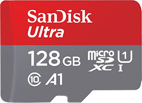 SanDisk SDSQUA4-128G-GN6MA - Ultra Tarjeta de Memoria microSDXC con Adaptador SD, hasta 120 MB/s, Rendimiento de apps A1, Clase 10, U1, 128 GB, Rojo/Gris