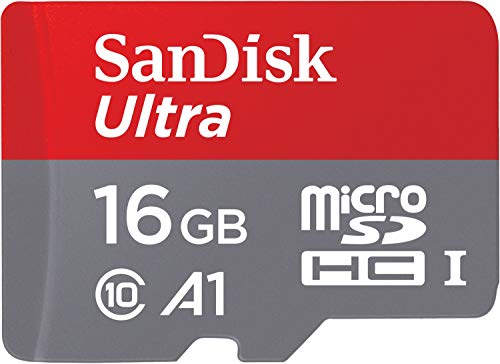 SanDisk Ultra Tarjeta de memoria microSDHC con adaptador SD, hasta 98 MB/s, rendimiento de apps A1, Clase 10, U1, 16 GB, Gris/ Rojo