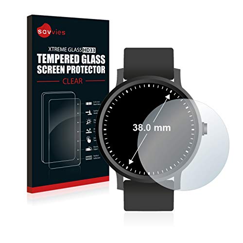 savvies Cristal Templado Compatible con Relojes (Circular, Diámetro: 38 mm) Protector Pantalla Vidrio Proteccion 9H Pelicula Anti-Huellas