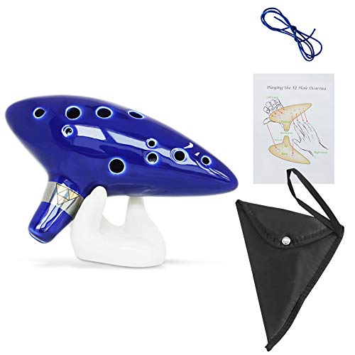 Senhai Instrumento Zelda Ocarina con cordón para el cuello y cancionero,12 Hoyo Alto C Zelda Ocarinas, Expositor en forma de mano y bolsa protectora negra Senhai Instrumento Zelda Ocarina con cordón para el cuello y cancionero,12 Hoyo Alto C Zelda Ocarinas, Expositor en forma de mano y bolsa protectora negra