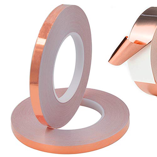 Senven Cinta Adhesiva primera calidad cobre - Conductor - (50m × 10 mm) × 2 - Blindaje EMI y RF, circuitos papel, soldadura, reparaciones eléctricas, Repelente de babosas - Paquete de 2 Senven Cinta Adhesiva primera calidad cobre - Conductor - (50m × 10 mm) × 2 - Blindaje EMI y RF, circuitos papel, soldadura, reparaciones eléctricas, Repelente de babosas - Paquete de 2