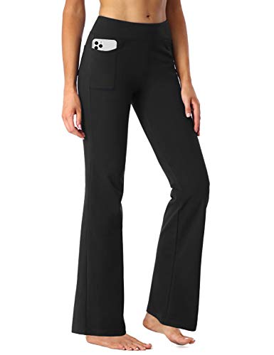 SEVEGO Pantalones de Yoga Bootcut para Mujer con 4 Bolsillos, 74cm/78cm/84cm/90cm Entrepierna, Pequeño/Regular/Alto Pantalón Lounge Workout, 29" Negro L