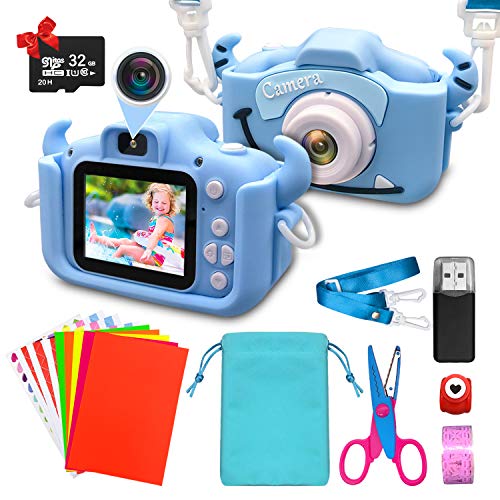 ShengRuHai Cámara de Fotos Digital para Niños,Cámara Digitale Selfie para Niños con Tarjeta de Memoria Micro SD 32GB,HD 1200 MP/1080P Doble Objetivo Regalos de Cumpleaños 3 a 12años Niños y niñas Azul