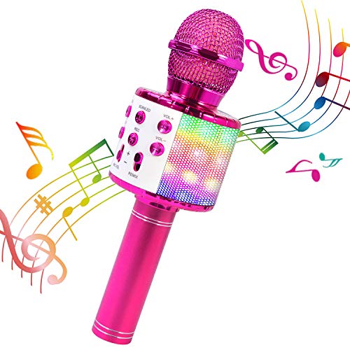 ShinePick Micrófono Karaoke Bluetooth, 4 en1 Microfono Inalámbrico Portátil con Luces LED para Niños Canta Partido Musica, Función de Eco, Compatible con Android, PC (Púrpura) ShinePick Micrófono Karaoke Bluetooth, 4 en1 Microfono Inalámbrico Portátil con Luces LED para Niños Canta Partido Musica, Función de Eco, Compatible con Android, PC (Púrpura)