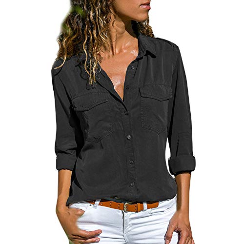 SHOBDW Moda para Mujer Casual Cuello con Solapa Camiseta Oficina Señoras Camisa botón sólido Hebilla Blusa otoño Invierno Tops de Manga Larga (Amarillo,M) SHOBDW Moda para Mujer Casual Cuello con Solapa Camiseta Oficina Señoras Camisa botón sólido Hebilla Blusa otoño Invierno Tops de Manga Larga (Amarillo,M)