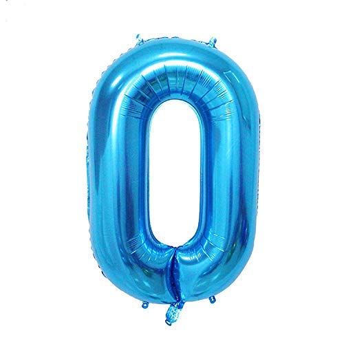 ShopVip Globos de cumpleaños - número 0 - Decoración Cumpleaños gigante de la boda 80 CM - Número gigante globo de azul - Número globo 0 año - Número 0 - 10 años 20 años 30 años 40 años 50 años