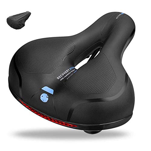 Sillín de Bicicleta, Cómodo Asineto Ergonómico, Asiento de Bicicleta Relleno con Espuma de Gel, Cojín cómodo para MTB/Bicicleta de Carretera/montaña/Urbana/Senderismo (Negro Azul)