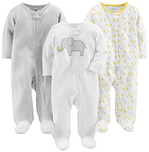 Simple Joys by Carter's Baby Paquete de 3 para dormir y jugar ,Elephant/Stripe/Giraffe ,3-6 Months