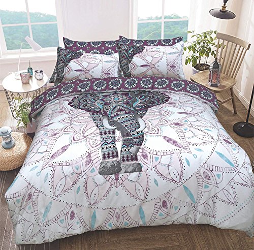 Sleepdown Juego de Funda de edredón Reversible con diseño de Mandala, diseño de Elefante, Color Morado, fácil de cuidar, antialérgico, Suave y Liso, con Fundas de Almohada (tamaño King) Sleepdown Juego de Funda de edredón Reversible con diseño de Mandala, diseño de Elefante, Color Morado, fácil de cuidar, antialérgico, Suave y Liso, con Fundas de Almohada (tamaño King)