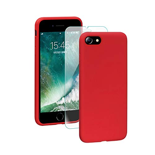 SmartDevil Funda Adecuada para iPhone SE 2020/8/7 +Protector de Pantalla, [Totalmente Protectora] Funda de Gel de Silicona líquida Funda,Microfibra Suave Cojín para iPhone SE 2020/8/7-Rojo