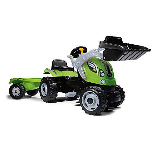 Smoby 710109 Farmer Max Tractor a pedales con remolque y pala, Verde, 3-6 años