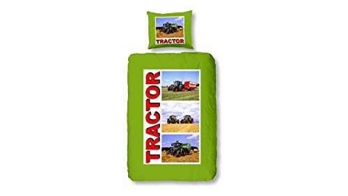 Snoozing Tractor - Juego de funda de edredón y funda de almohada (franela, 120 x 150 cm y 60 x 70 cm), color verde Snoozing Tractor - Juego de funda de edredón y funda de almohada (franela, 120 x 150 cm y 60 x 70 cm), color verde