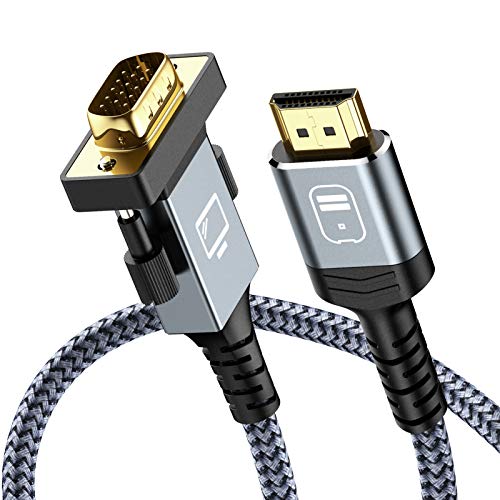 Snowkids Cable HDMI a VGA 1.8m, Cable HDMI VGA Macho [1080P Full HD, Chapado en Oro, Trenzado Nylon Duradero] Convertidor Video Activo Soporte PC Reproductor DVD TV portátil Proyector Monitor