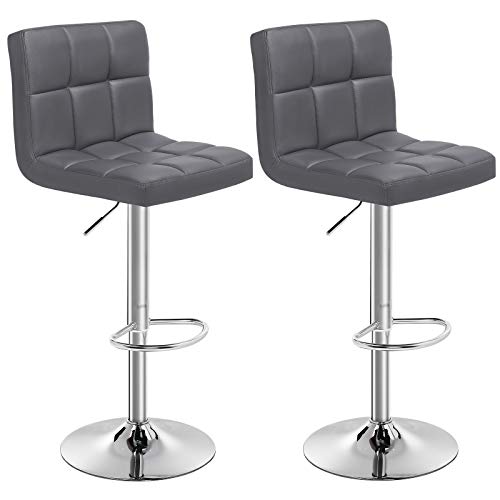 SONGMICS Taburete de Bar Juego de 2, Sillas de Bar Regulables en Altura en Piel Sintética, Taburete de Cocina Giratorio en 360° con Respaldo y Reposapiés, Acero Cromado, GrisOscuro LJB64GYZ SONGMICS Taburete de Bar Juego de 2, Sillas de Bar Regulables en Altura en Piel Sintética, Taburete de Cocina Giratorio en 360° con Respaldo y Reposapiés, Acero Cromado, GrisOscuro LJB64GYZ
