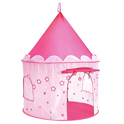 SONGMICS Tienda de campaña Infantil, Carpa Plegable para niños, Casa de Juegos para Interiores y Exteriores, Pop-up portátil Tienda con Bolsa de Transporte, con Estrellas, Rosado, LPT01PK