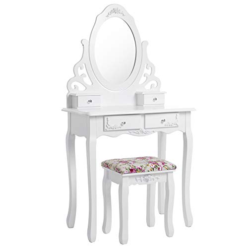 Songmics Tocador con cajones y taburete Blanco 75 x 40 x 139 cm RDT04W Songmics Tocador con cajones y taburete Blanco 75 x 40 x 139 cm RDT04W