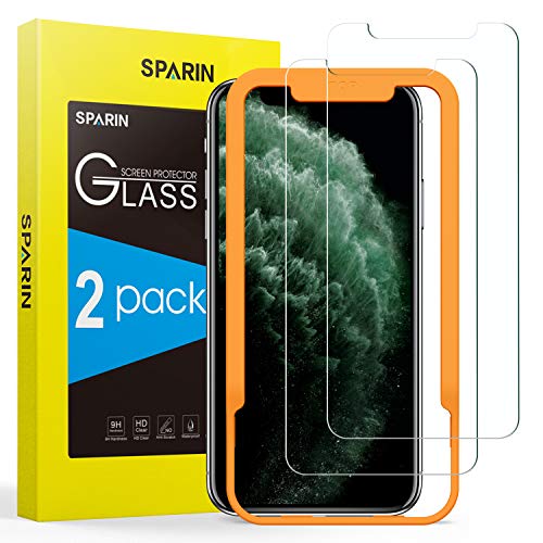 SPARIN 2 Pack Protector de Pantalla Compatible con iPhone 11 Pro, iPhone XS y iPhone X, Sin Cobertura Toda, Cristal Templado con Marco de Alineación