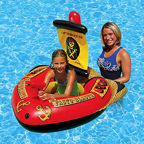 Spedal Súper Grueso Barco Pirata Anillo de Asiento para niños Anillo de natación Inflable para bebés Juguete de Juego de Agua con Pistola de Agua a Motor Barco-Nuevo Barco Pirata de más de 3 años