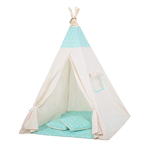 SPRINGOS Tipi para ni?os Tienda Tipi Tienda India con tapete de algodón Carpa para ni?os Habitación para ni?os Tienda para ni?os Tienda para ni?os Indian Tipi Esquina acogedora 160*120*100 cm