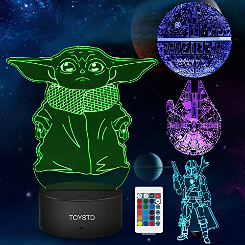 Star Wars 3D LED Luz de noche, Lámpara de ilusión Cuatro tipos y 16 colores Lámpara de decoración Cambio - Regalo perfectos para niño