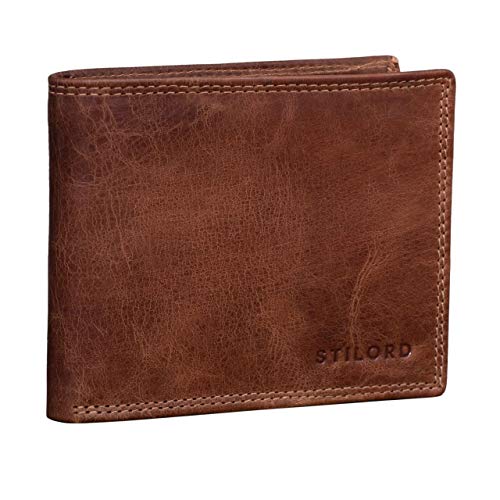 STILORD 'Antonio' Cartera o billeterade Piel RFID NFC Estilo Vintage para Hombres Portatarjetas o Monedero con diseño Original y de auténtico Cuero, Color:Cognac - Antico