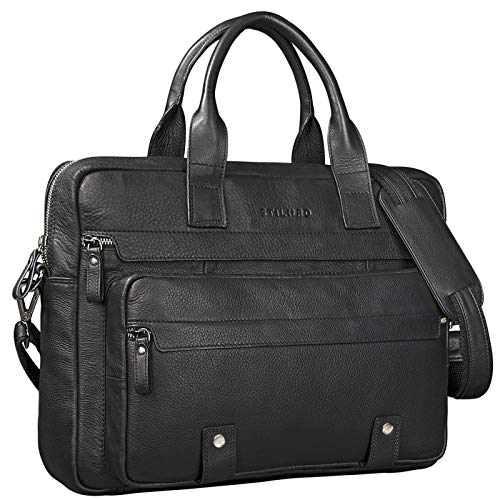 STILORD 'Leander' Bolsa de Negocios o maletín para portátil de 15.6'' Bolso de Piel para Trabajo de Hombres y Mujeres Bolsa Mensajero de Cuero auténtico, Color:Negro