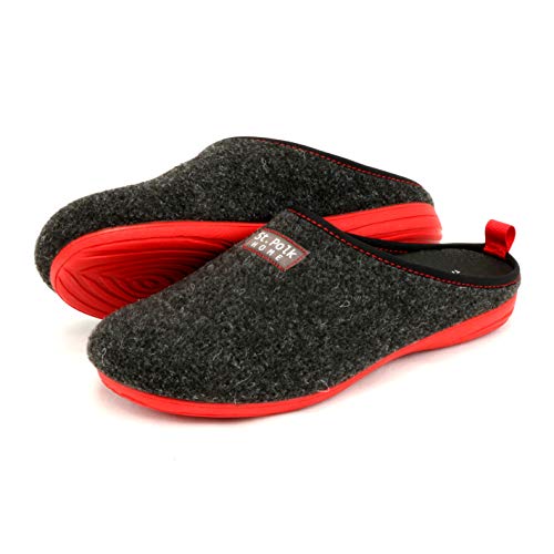 St.Polk® Zapatillas casa Mujer/Hombre Slippers Pantuflas de Estar por casa Fabricadas España Original Unisex Invierno/Verano máxima Comodidad Suela Caucho Plantilla Extraible (Gris/Rojo, Numeric_41)