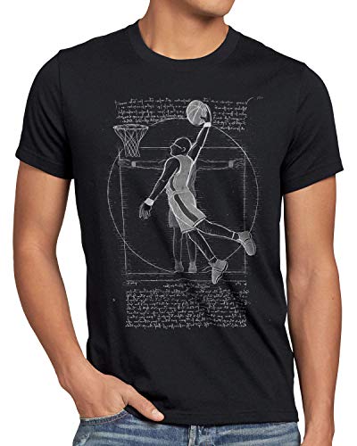style3 Jugador de Baloncesto de Vitruvio Camiseta para Hombre T-Shirt da Vinci Hombre Basketball, Talla:M, Color:Negro