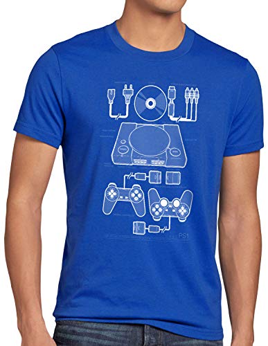 style3 PS1 Retro Gamer Camiseta para Hombre T-Shirt Mando videoconsola, Talla:XL, Color:Azul