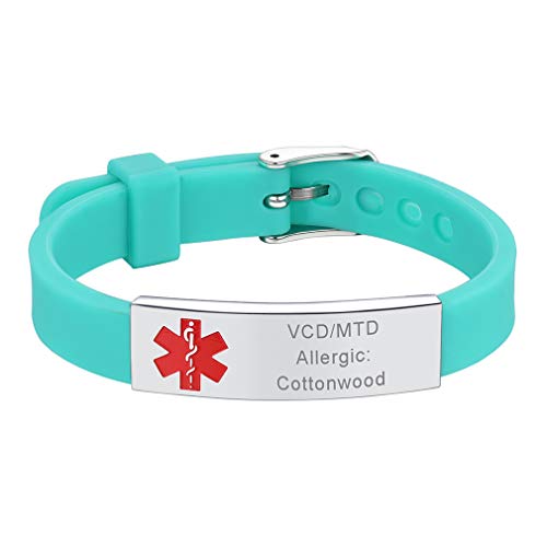 Supcare Pulsera Medical Verde Cruz Roja Placa Rectangular Acero Inoxidable 316L Pulsera Personalizada con Nombres Textos Letras Grabados Joyería Funcional Regalo Económico para Hombres y Mujeres