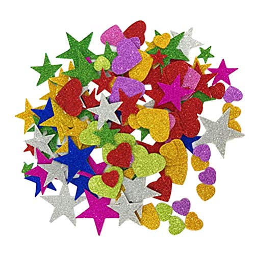 SUPVOX 230 Unids Glitter Pegatinas Autoadhesivas corazón y Estrellas Formas para Manualidades de artesanía Infantil Tarjetas de felicitación decoración de la Pared en casa