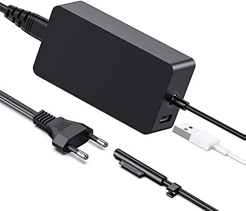 Surface Pro Cargador 44W 15V 2.58A , Surface Pro 3 Pro 4 Pro 6 Pro 7 Pro X Surface Pro 2017 Surface Book Surface Go Surface Laptop 1/2/3 Alimentación Adaptador de Corriente con Puerto del USB y Cable