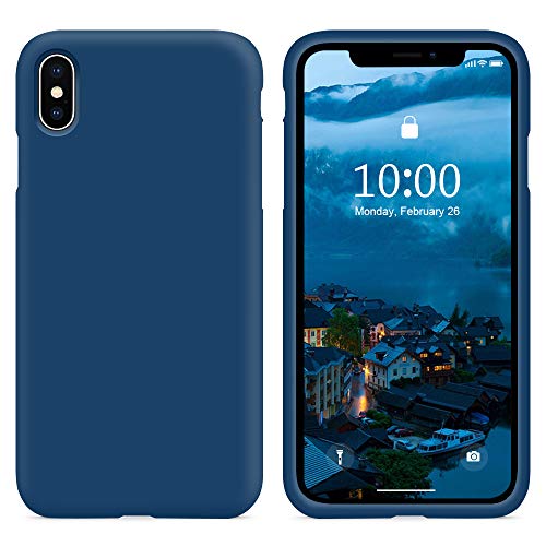 SURPHY Funda para iPhone X iPhone XS Silicona Case, Carcasa iPhone X iPhone XS Case, Fundas Silicona Líquida Protección con Forro de Microfibra, Compatible con iPhone X iPhone XS 5.8", Horizonte Azul